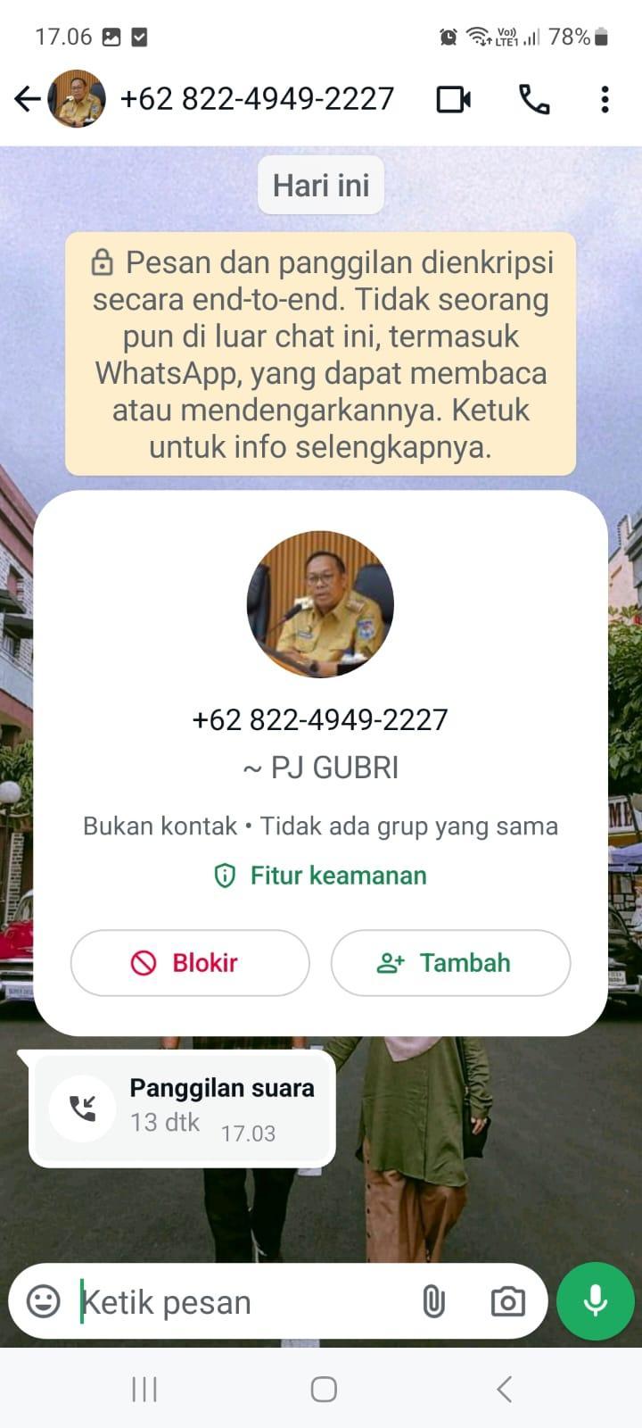 Waspada! Penipuan WhasApp Atas Nama Pj Gubri Rahman Hadi Mencari Mangsa